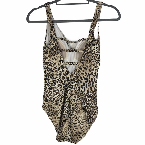 Aqua Green S Leopard Print One Piece Swim Suit N Neck Ruching - Picture 2 of 7